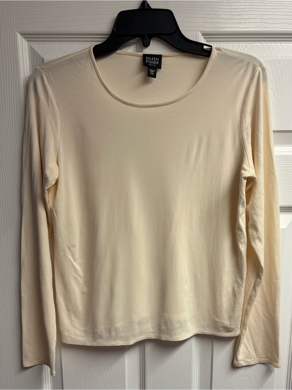 Eileen Fisher 100% Silk Long Sleeve Cream Blouse Size Petite Medium - Picture 1 of 2